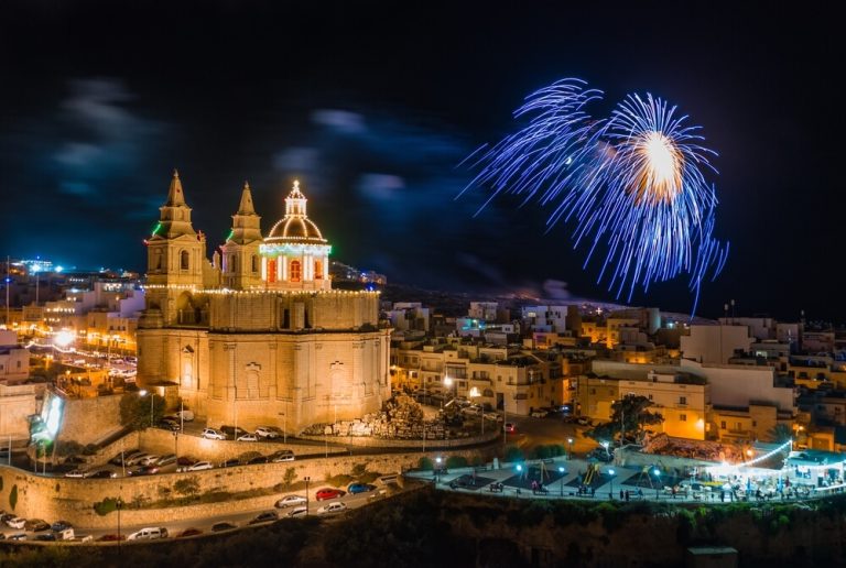 Malta fireworks festival in Mellieha city