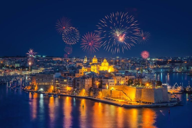 Fireworks in Birgu (Malta) during New Year celebration